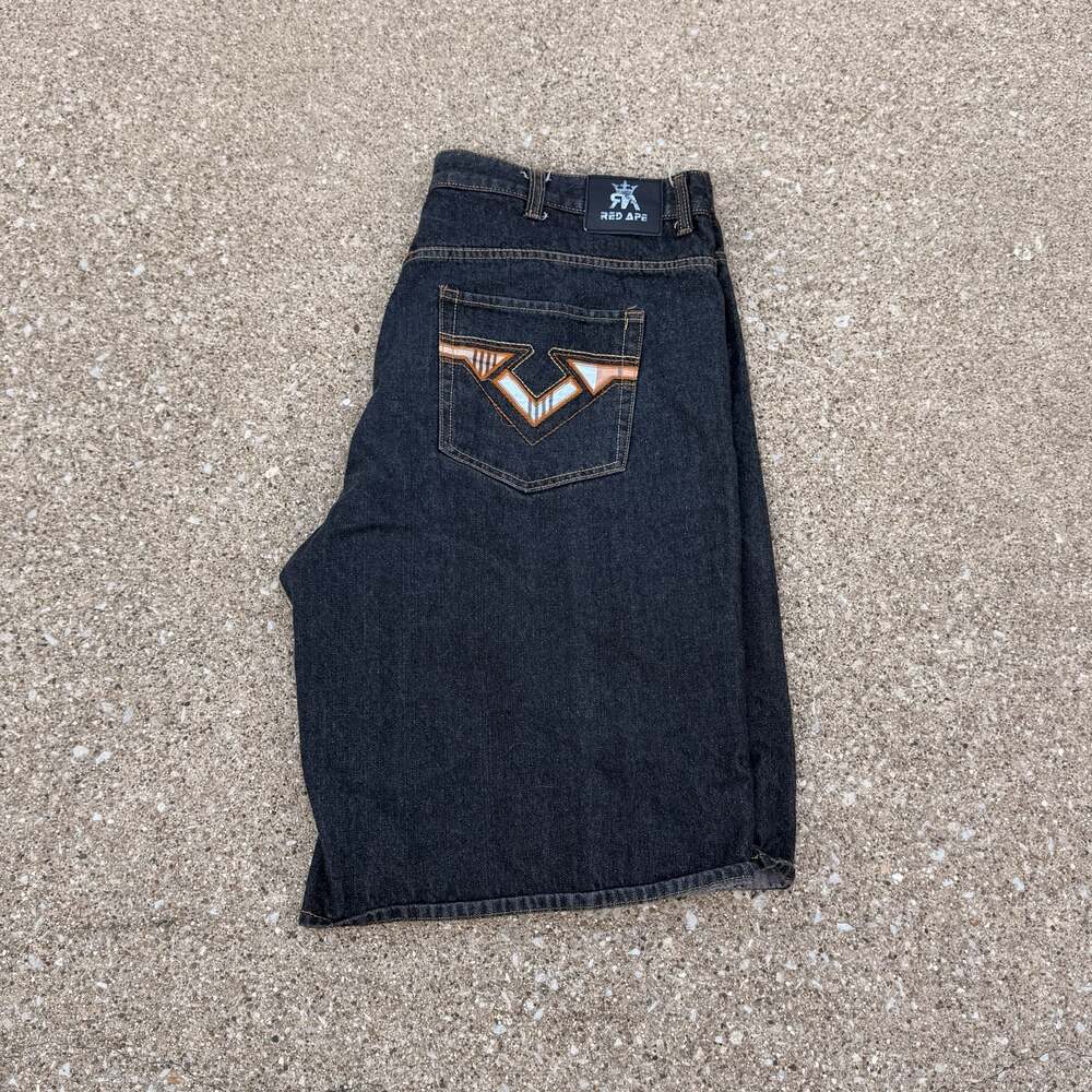 Red Ape Vintage Y2K Baggy Denim Shorts with Embroidered Pockets
